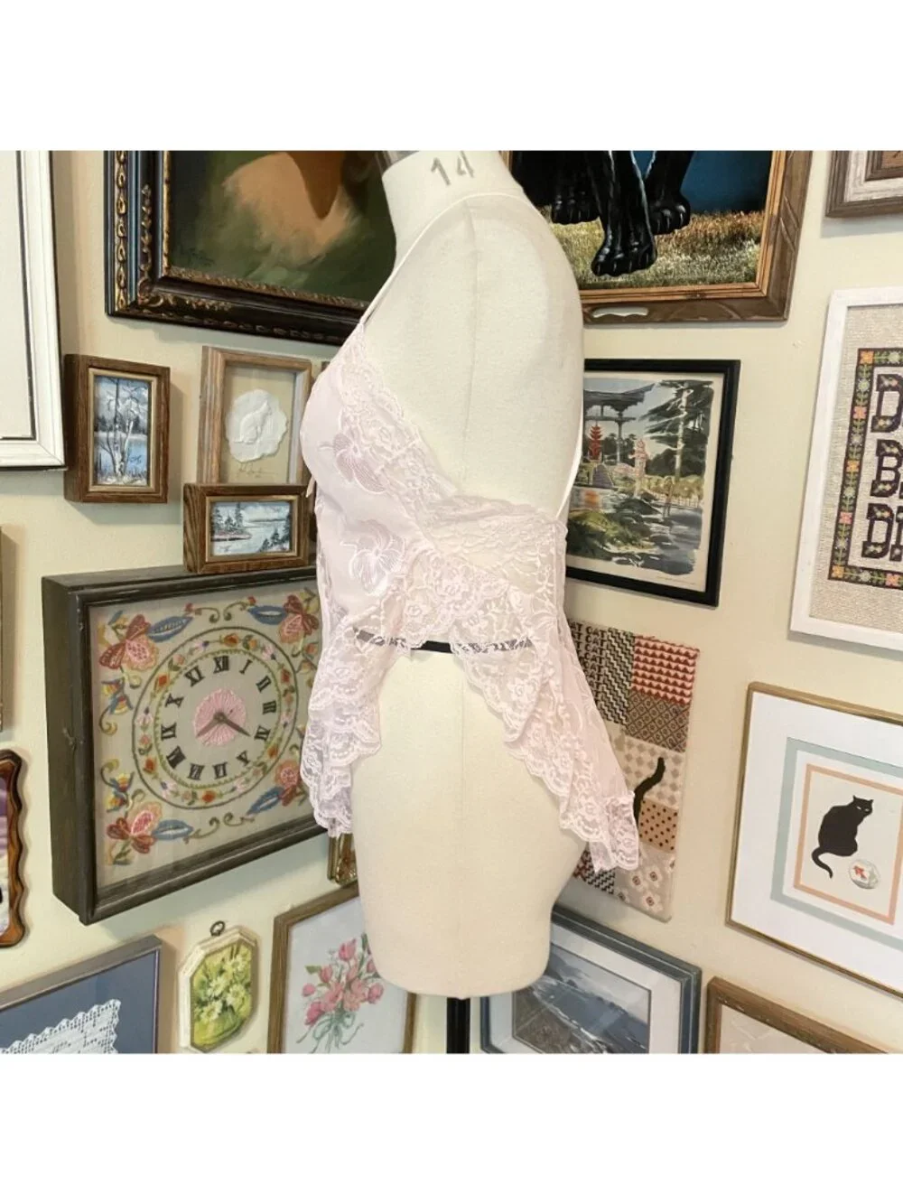 80s Vintage Sheer Lacy Pink Strappy Teddy with High Cut Legs Lingerie Size M - Picture 2 of 5